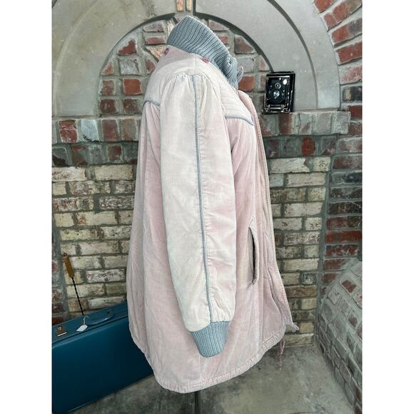 coat corduroy pink gray 1980s long quilted shoulders - Picture 10 of 13